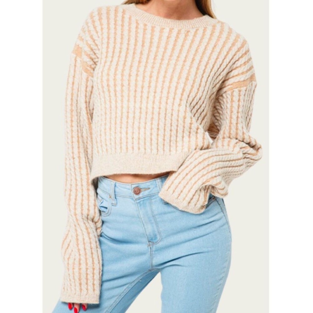 FORE Women’s Cropped Cable-Knit Striped Sweater In Light Brown